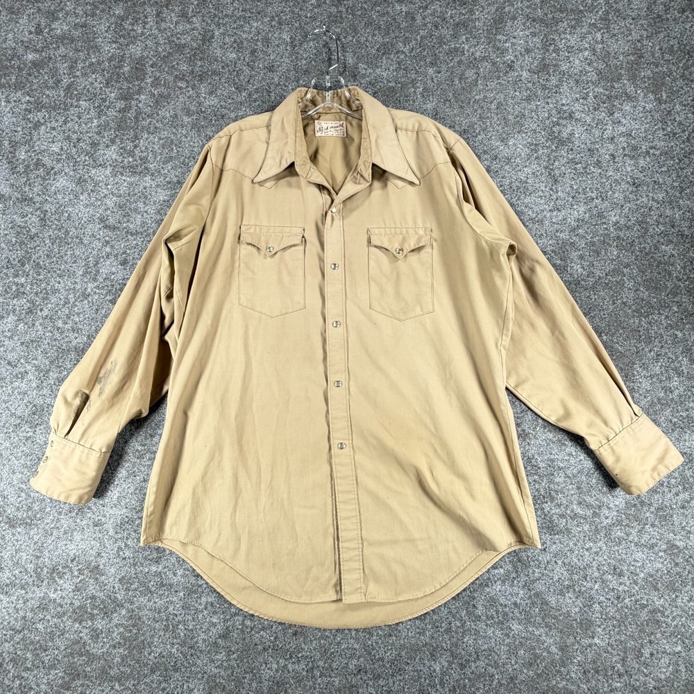 Rockmount Ranch Wear Tru-West Shirt‎ Mens Beige Western Custom Fit Pearl Snap